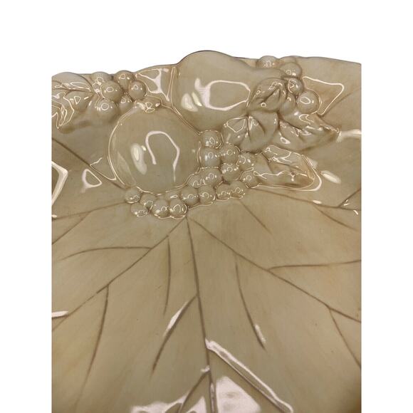 Hallmark Embossed Grape Leaf and Fruit Ceramic Bowl Wine and Ivory 8 1/2" - Picture 2 of 12